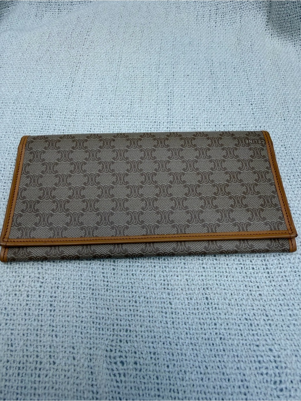 Vintage Celine Brown Monogram Triomphe Continental Wallet with Tan Trim